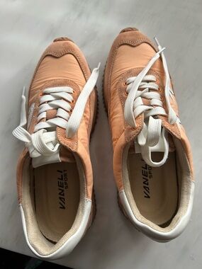 Vaneli Peach and White Sport Sneakers
